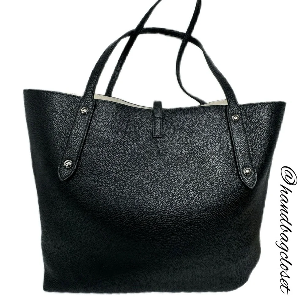 COACH MARKET TOTE IN BLACK PEBBLE LEATHER F36358 BRAMBLE CHALK FLORAL BAG